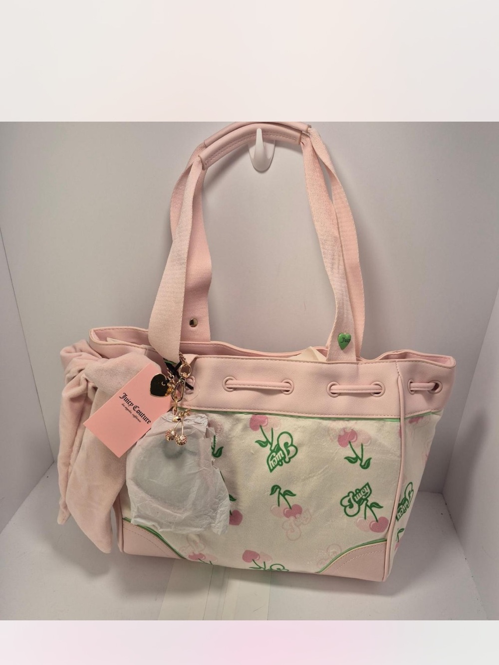 Juicy Couture Light Pink Cherry Print Tote with Charm
